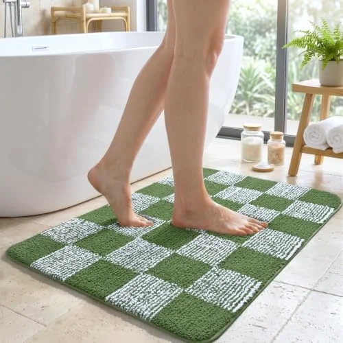 LOCHAS Checkered Bath Mat 36 × 24 in, Green
