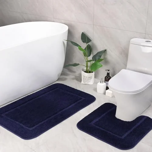 LOCHAS Chenille Bath Rug Set (2 pc) 20 × 20 + 34 × 21 in, Navy