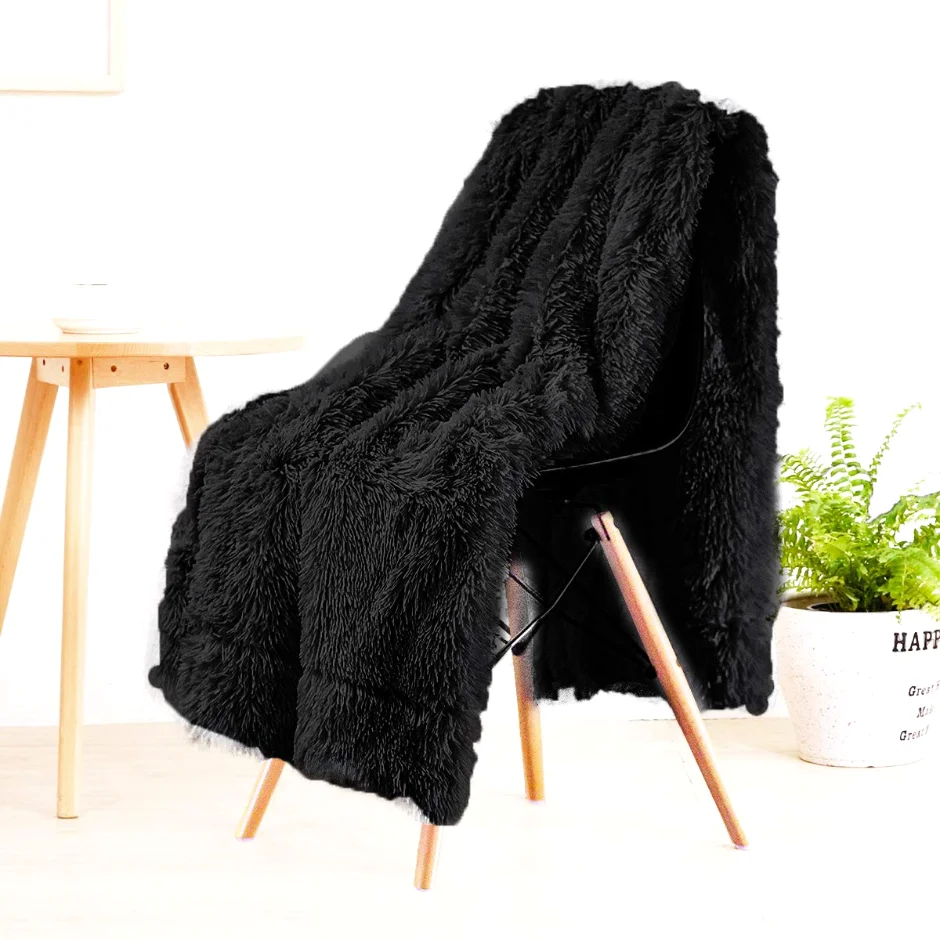 LOCHAS Faux Fur Sherpa Throw 30 × 40 in, Black