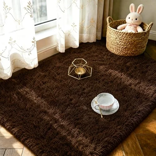 LOCHAS Fluffy Shag Area Rug 2 × 3 ft, Brown