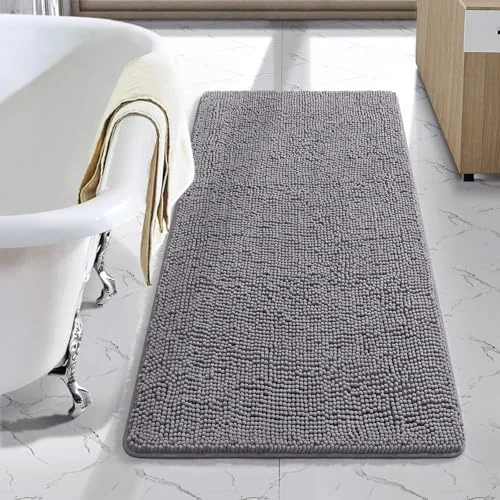 LOCHAS Luxury Chenille Bath Mat 24 × 40 in, Gray