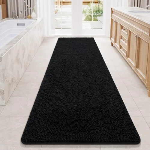 LOCHAS Luxury Chenille Bath Mat 24 × 80 in, Black