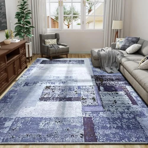 LOCHAS Washable Living Room Rug 6 × 9 ft, Blue