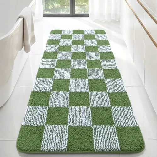 LOCHAS Checkered Bath Mat 54 × 24 in, Green