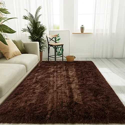 LOCHAS Fluffy Shag Area Rug 4 × 6 ft, Brown