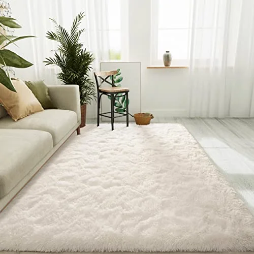LOCHAS Fluffy Shag Area Rug 4 × 6 ft, White