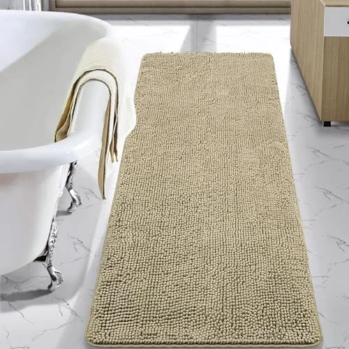 LOCHAS Luxury Chenille Bath Mat 24 × 70 in, Beige