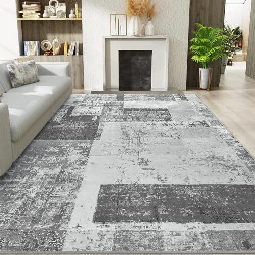 LOCHAS Washable Living Room Rug 5 × 8 ft, Grey