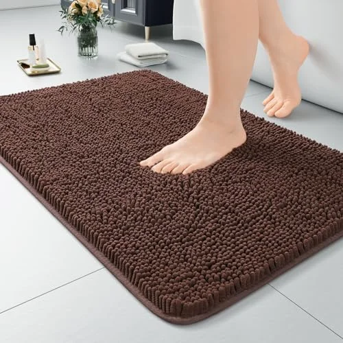 LOCHAS Luxury Chenille Bath Mat 20 × 32 in, Brown