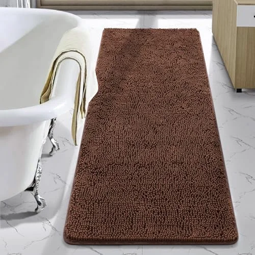 LOCHAS Luxury Chenille Bath Mat 24 × 70 in, Brown