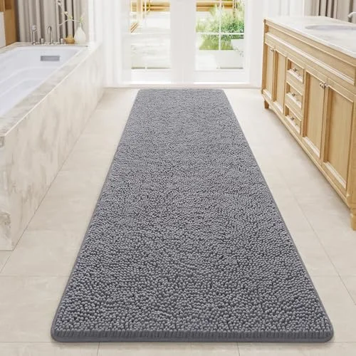 LOCHAS Luxury Chenille Bath Mat 24 × 80 in, Grey